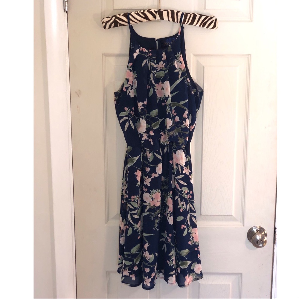 Francesca’s Navy Floral Halter Dress
